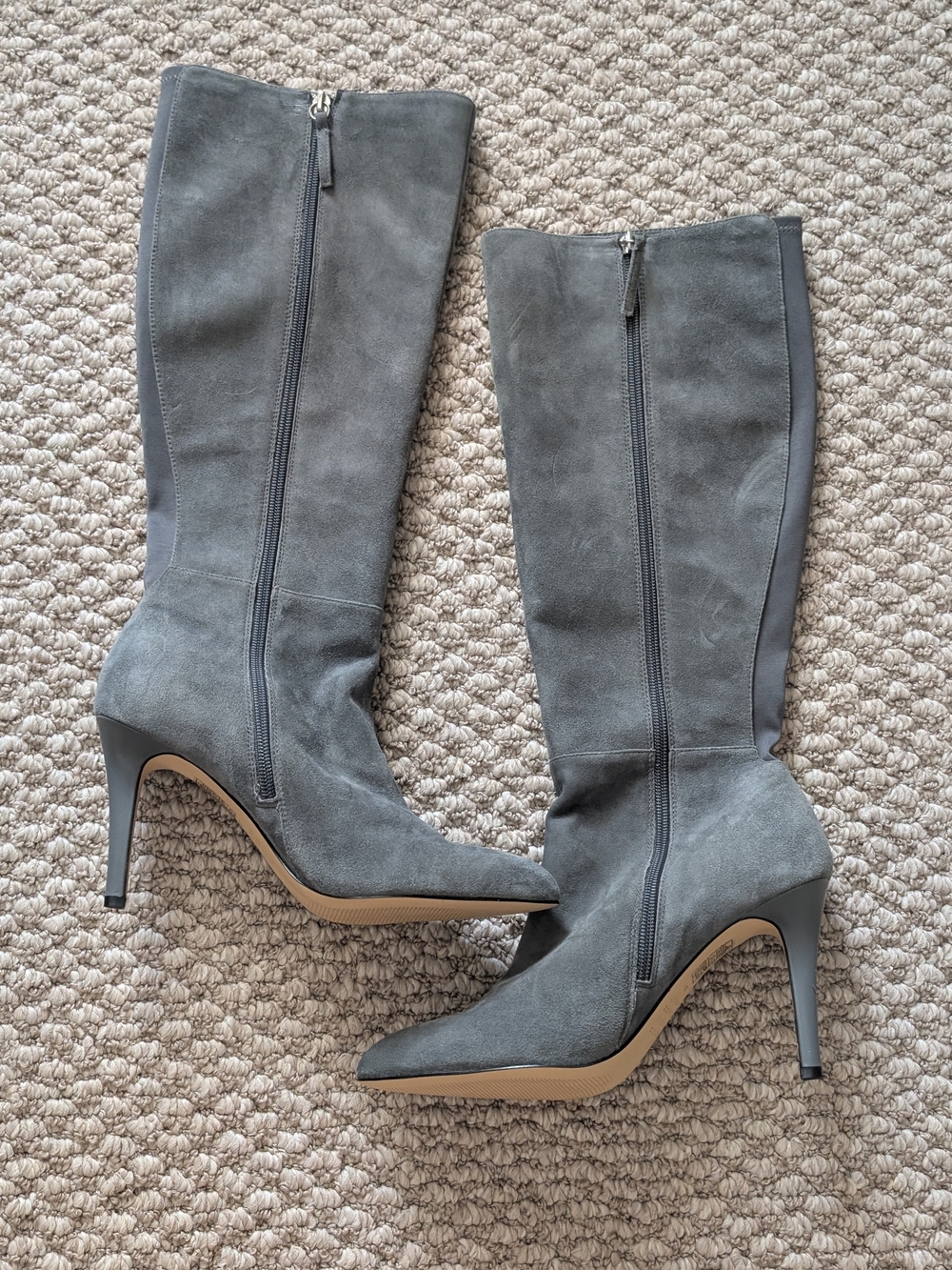 White House Black Market Kenyon Gray Suede Knee-High Pointed-Toe Stiletto Boots